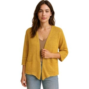 Eileen Fisher 100% Hemp Marigold Cardigan Sweater Open Front Patch Pockets‎ M